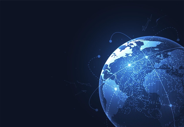 Global ağ bağlantısı Dünya haritası nokta ve çizgi kompozisyonu global iş kavramı Vektör İllüstrasyon