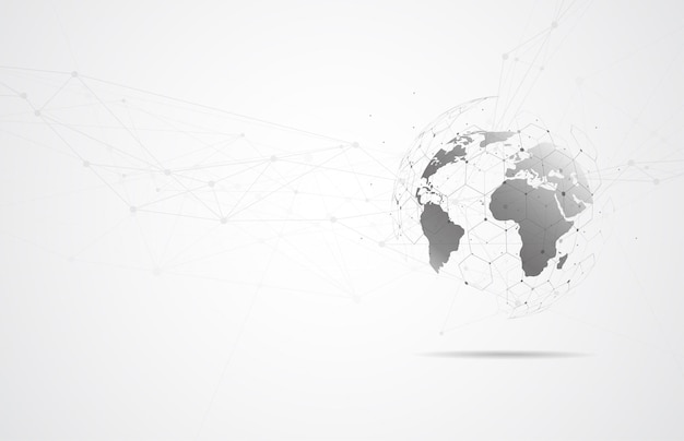 Global ağ bağlantısı Dünya haritası nokta ve çizgi kompozisyonu global iş kavramı Vektör İllüstrasyon