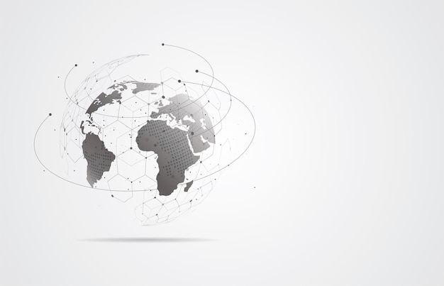 Global ağ bağlantısı Dünya haritası nokta ve çizgi kompozisyonu global iş kavramı Vektör İllüstrasyon