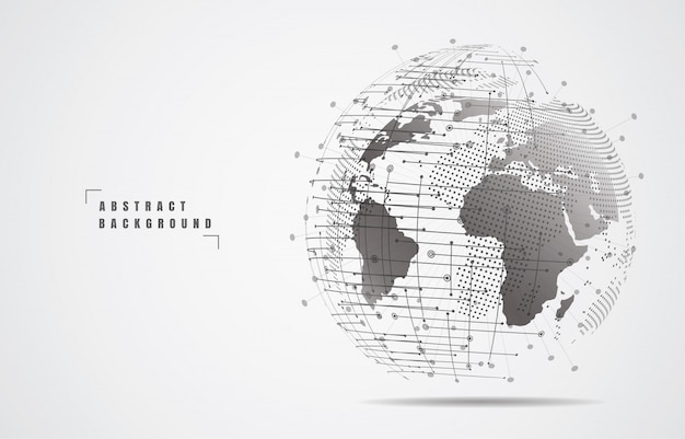Global ağ bağlantısı. Dünya haritası nokta ve çizgi kompozisyonu