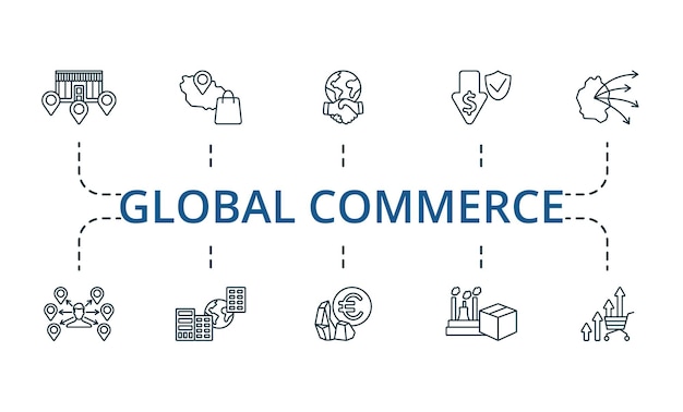 Global commerce thin line icon set monochrome simple global