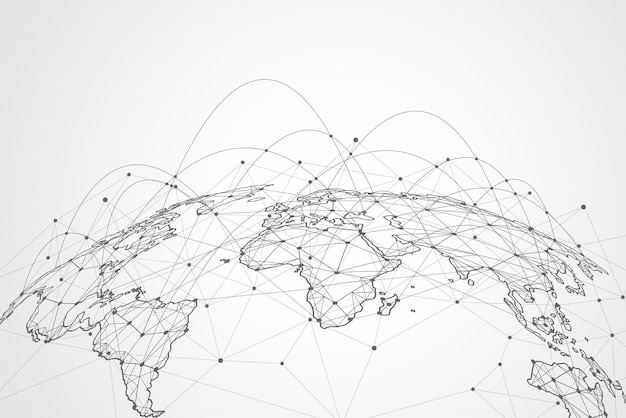 Global nätverksanslutning Världskarta punkt- och linjekomposition, koncept för global business Vektorillustration
