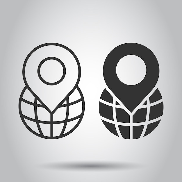 Global navigation icon in flat style Globe pin gps vector illustration on white isolated background Planet direction business concept