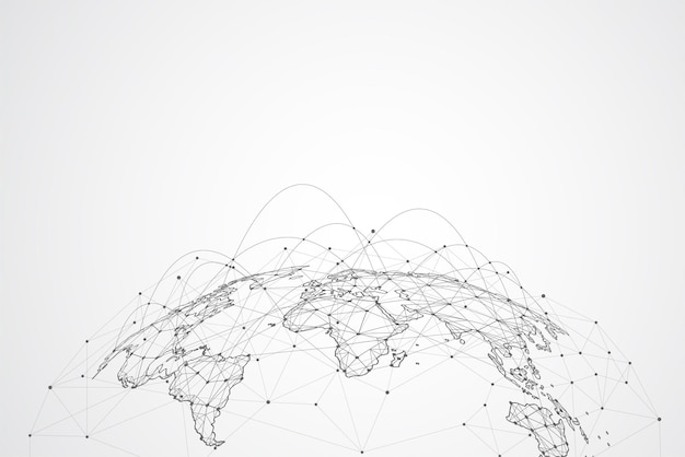 Global netværksforbindelse. Verdenskort med punkt- og linjekomposition. Koncept for global forretning. Vektorillustration