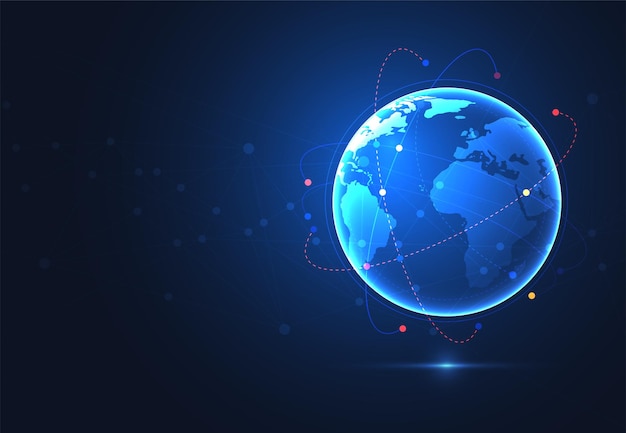 Global netværksforbindelse. Verdenskort med punkt- og linjekomposition. Koncept for global forretning. Vektorillustration