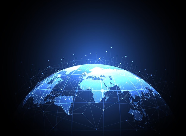 Global netværksforbindelse. Verdenskort med punkt- og linjekomposition. Koncept for global forretning. Vektorillustration