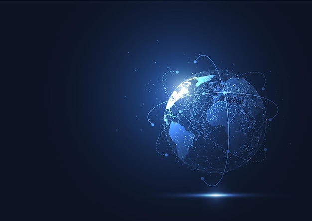 Global netværksforbindelse. Verdenskort med punkt- og linjekomposition. Koncept for global forretning. Vektorillustration