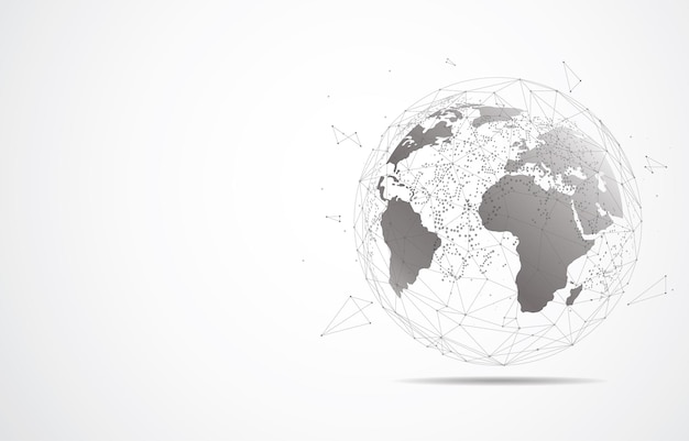 Global netværksforbindelse. Verdenskort med punkt- og linjekomposition. Koncept for global forretning. Vektorillustration