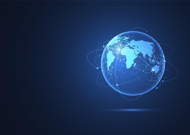 Global netværksforbindelse. Verdenskort med punkt- og linjekomposition. Koncept for global forretning. Vektorillustration