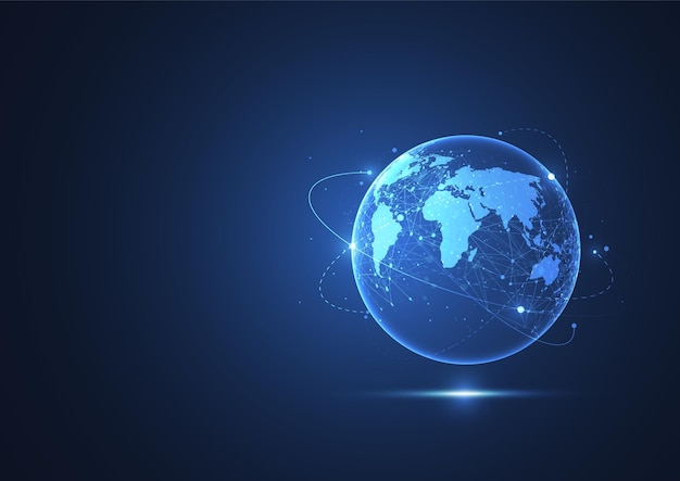 Global netværksforbindelse. Verdenskort med punkt- og linjekomposition. Koncept for global forretning. Vektorillustration