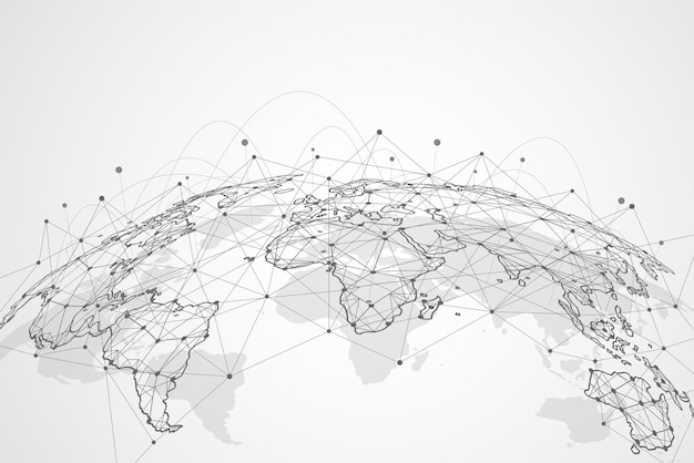 Global netværksforbindelse. Verdenskort med punkt- og linjekomposition. Koncept for global forretning. Vektorillustration
