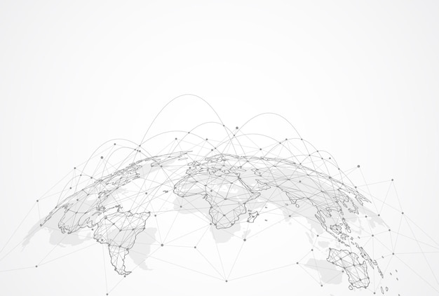 Global netværksforbindelse. Verdenskort med punkt- og linjekomposition. Koncept for global forretning. Vektorillustration