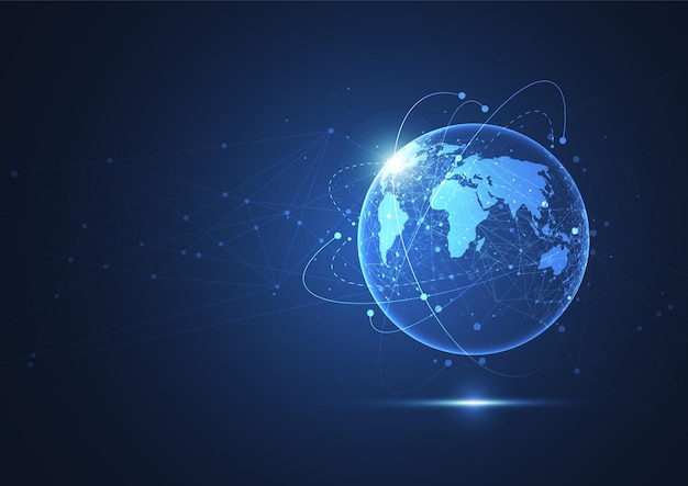 Global netværksforbindelse. Verdenskort med punkt- og linjekomposition. Koncept for global forretning. Vektorillustration