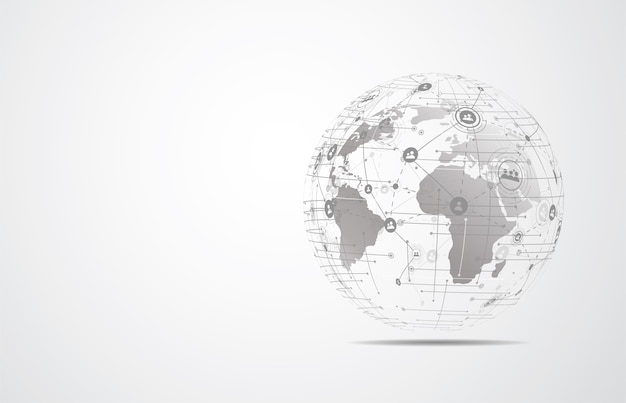 Global netværksforbindelse. Verdenskort med punkt- og linjekomposition