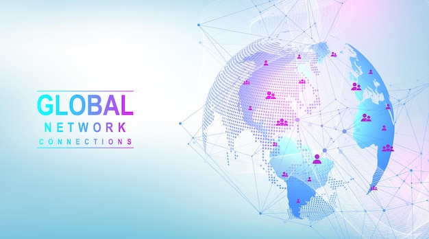 Global network connection concept Big data visualization Social network communication in the global computer networks Internet technology Business Science Vector illustration