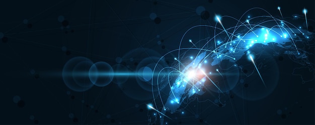 global network connection world map abstract technology background global business innovation concept