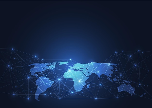 Global network connection World map point and line composition concept of global business
