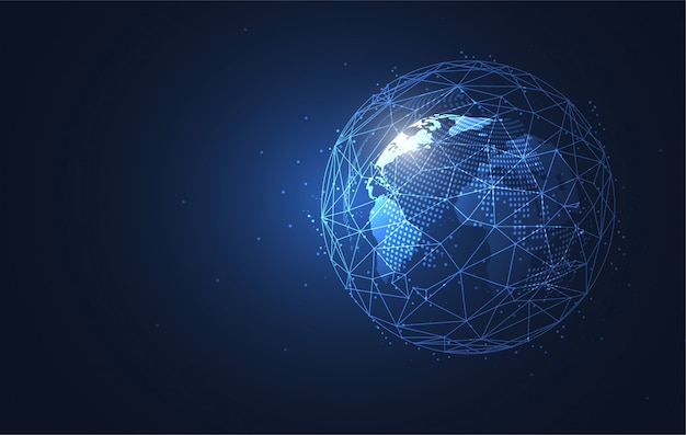 global network connection. world map point