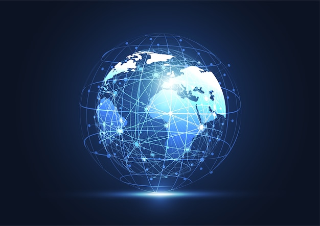 global network connection. world map point