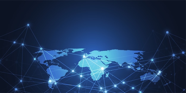 global network connection. world map point