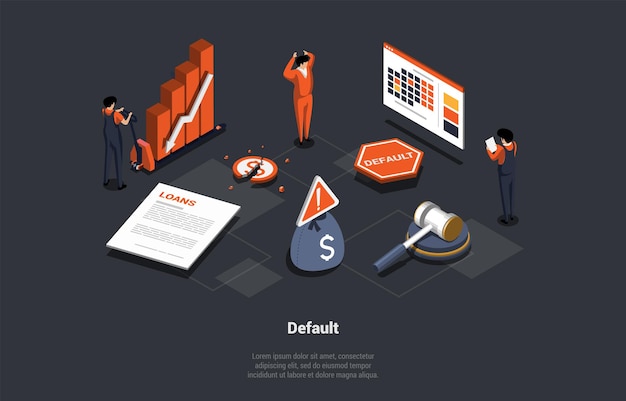 Global World Financial Crisis Concept Default Devaluation Stock Market Crash Stressed People Lose Money And Investments Downfall Inflation Stock market Crash Isometric 3d Vector Illustration
