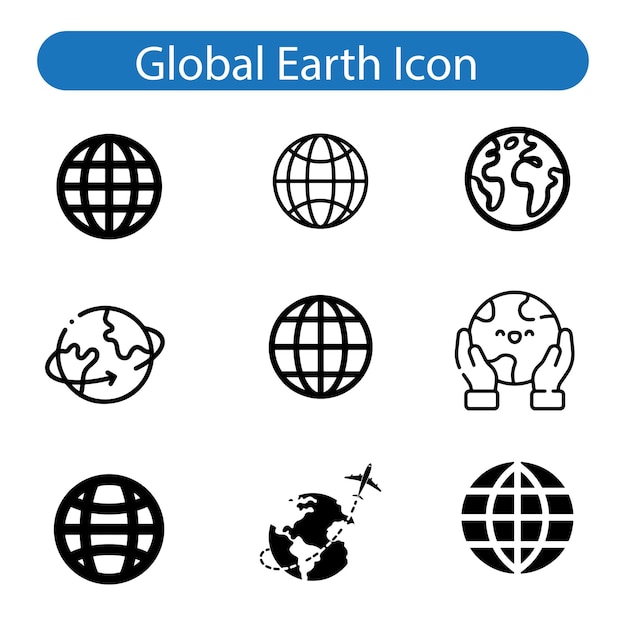Globalt sæt af ikoner med jordvektorgrafik på hvid baggrund