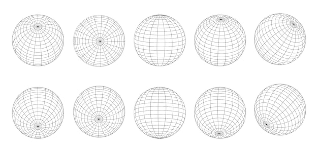 Globe grid spheres Striped 3D wireframe spheres Geometry globe grid earth line Symbols set