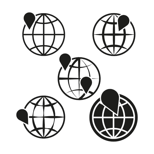 Globes with location pins Travel and navigation Vector illustration EPS 10