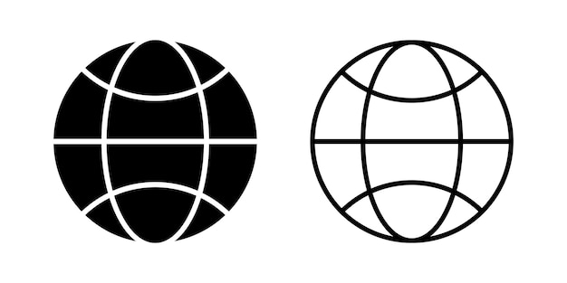 Globikon. Meridian glob ikon i linjekonst stil på svart bakgrund. Världskarta ikon.