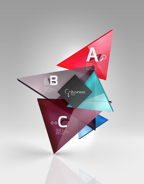 Glossy glass translucent triangles on 3d empty space Vector template background for workflow layout diagram number options or web design