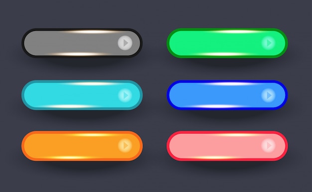 Glossy Golden Of  Set Rounded Web Wide Buttons