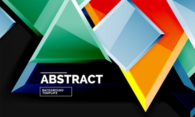 Glossy mosaic style geometric shapes squares and triangles on black