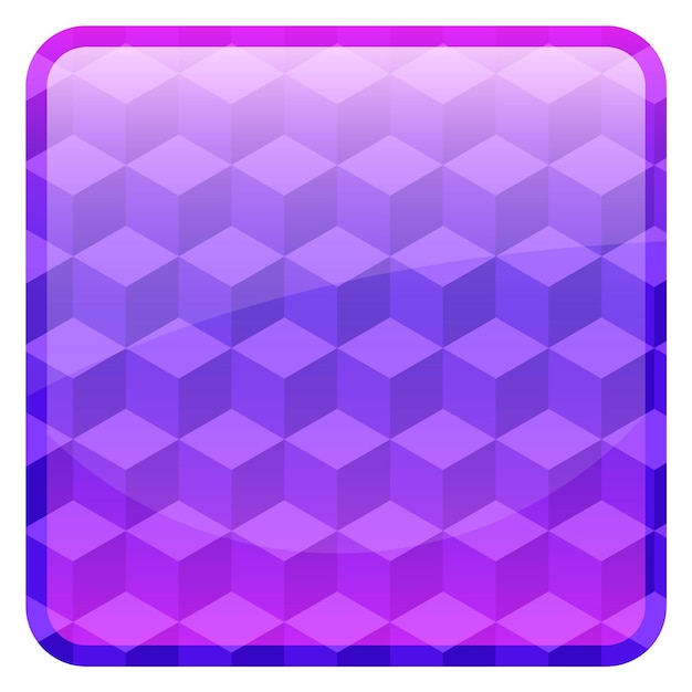 Glossy purple button with cube pattern Geometric cartoon panel isolated on white background