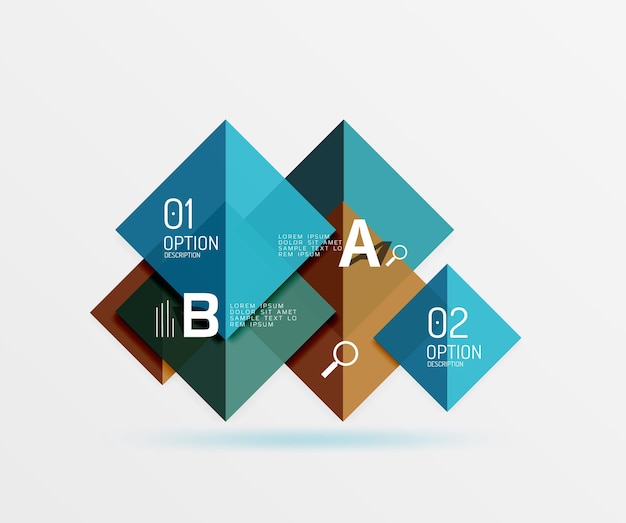 Glossy squares with text abstract geometric design concept Vector template background for workflow layout diagram number options or web design