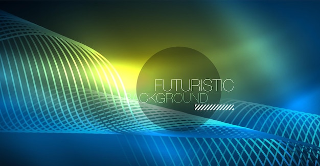 Glowing abstract wave on dark shiny motion Christmas and New Year magic space light Techno abstract background