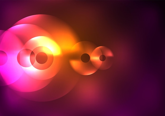 Glowing circles in the dark futuristic vector abstract background design template