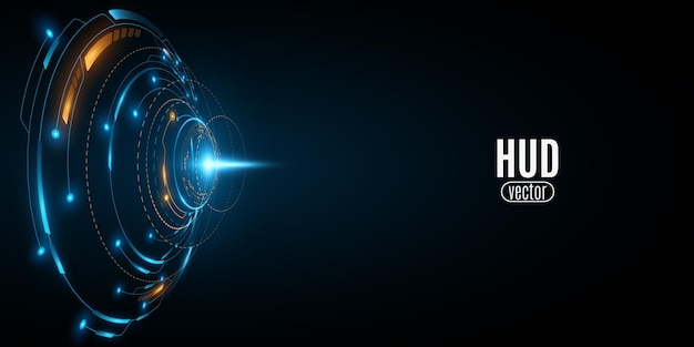 Glowing HUD circles with bright flash into cyberspace Futuristic scifi element Abstract technology communication Digital hitech object for ui and gui design Vector illustration
