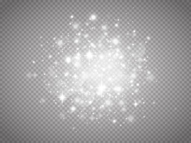 Glowing light effect with many glitter particles isolated