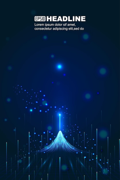 glowing lines emitting upward with a techno background of particle internet