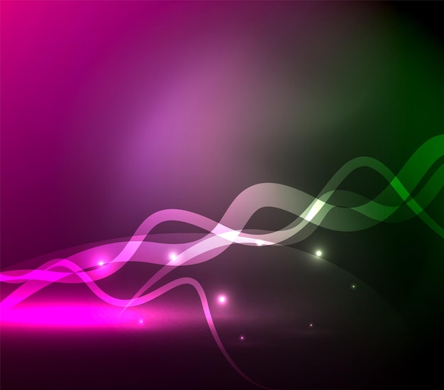 Glowing magic wave line with light effects in darkness Vector illustration