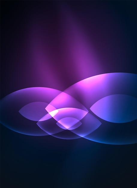 Glowing modern geometric shapes in dark space Vector digital abstract background