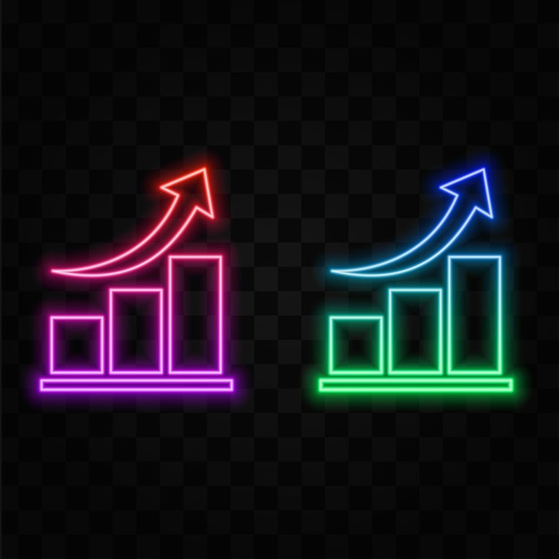 Glowing neon Financial growth icon isolated on brick wall background Increasing revenue Vector illus