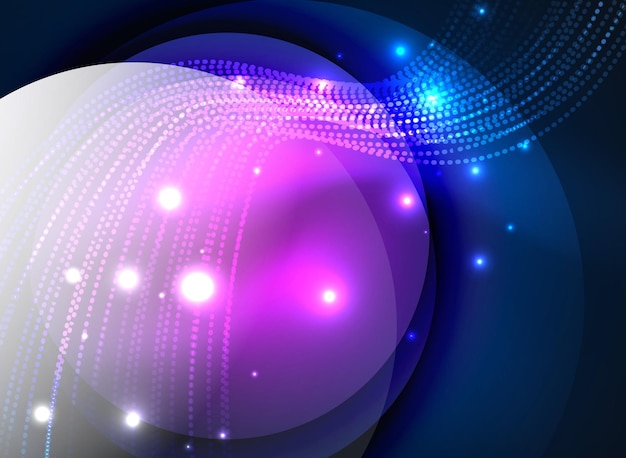 Glowing wave created with particles on dark color background Vector digital techno illustration