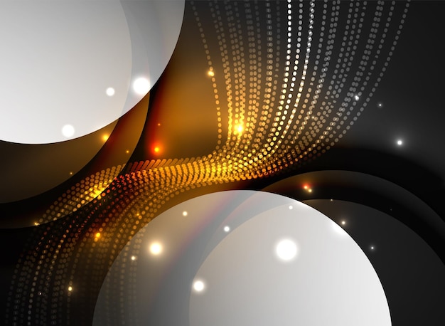 Glowing wave created with particles on dark color background Vector digital techno illustration