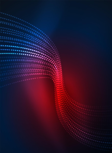 glowing wave created with particles on dark color background vector digital techno illustration