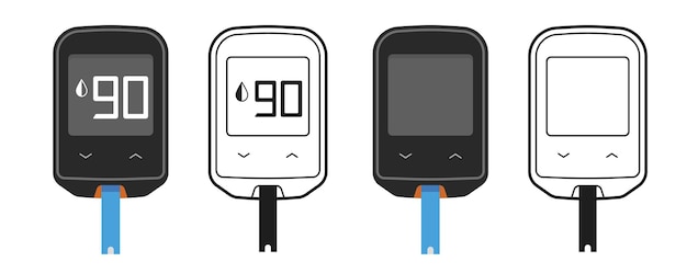 Glucometer blood sugar glucose tester icon vector graphic flat cartoon and line outline stroke