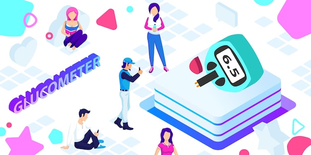 Glucometer isometric design icon Vector web illustration 3d colorful concept