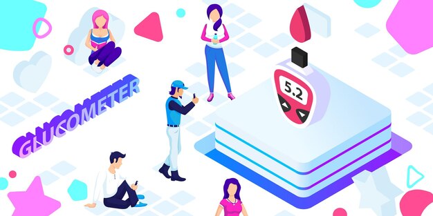 Glucometer isometric design icon Vector web illustration 3d colorful concept
