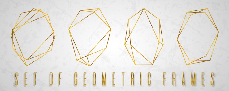 Gold collection of geometrical polyhedron.