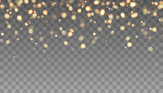 Gold color bokeh lights Glitter particles isolated